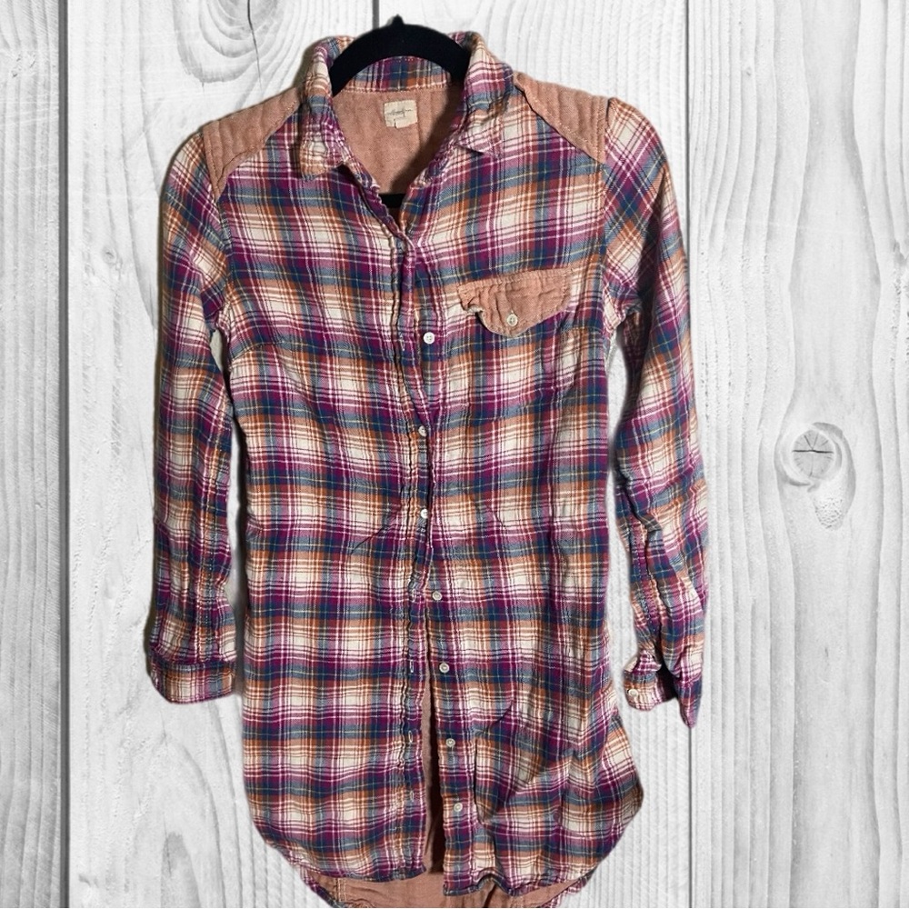 Wildfred Plaid Button-Up Shirt with Pink Accents size XS Bohemian western